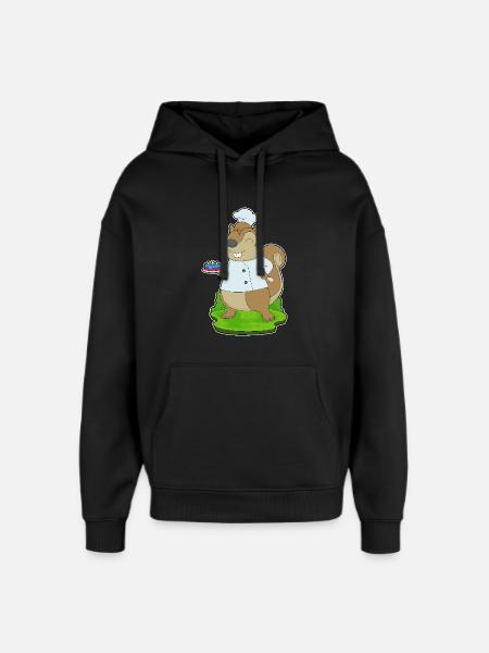 Squirrel Birthday Cake - Oversized Unisex Hoodie by Stanley/Stella - black