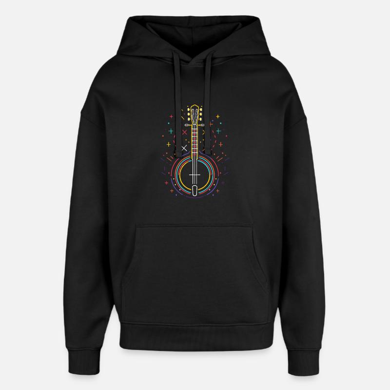 Dessin au trait de banjo - Sweat à capuche unisexe Stanley/Stella Oversized - noir