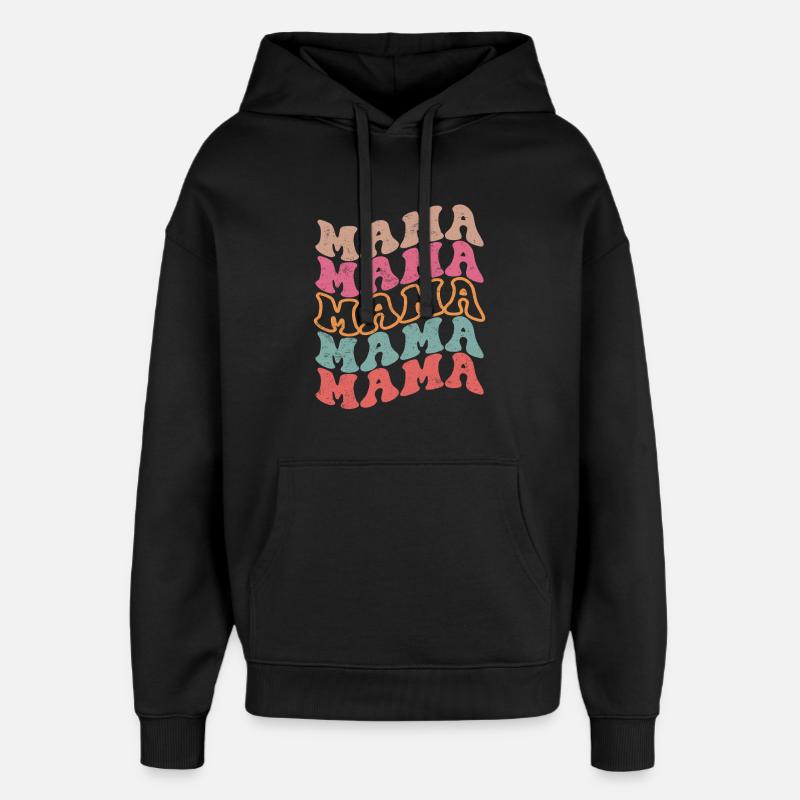 Retro Groovy Mama Text Pattern - Oversized Unisex Hoodie by Stanley/Stella - black