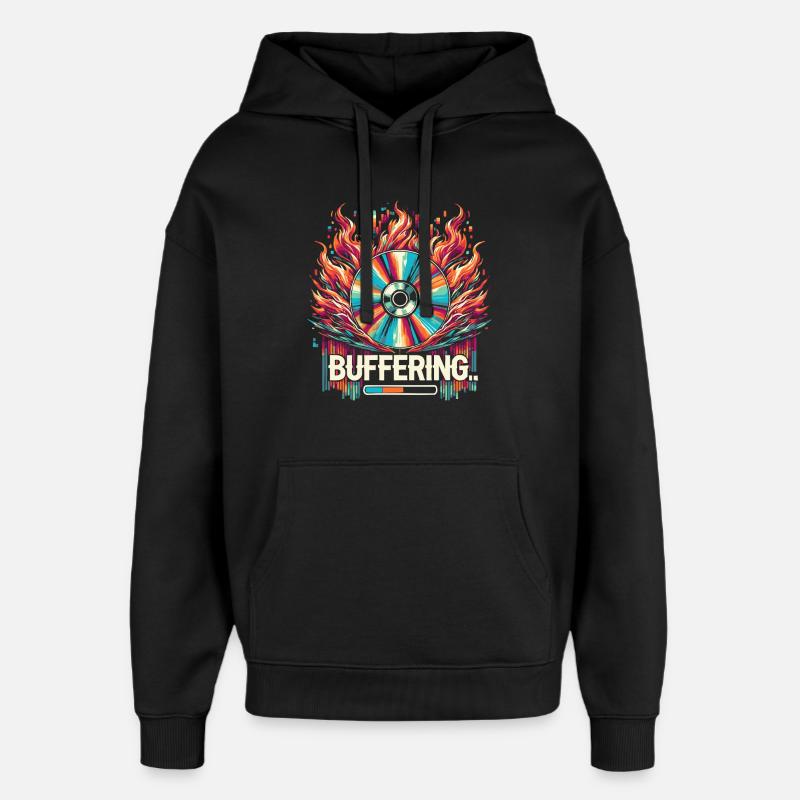 Buffering - Flaming CD Retro Nostalgic Design - Stanley/Stella Oversized Bluza z kapturem unisex - czarny