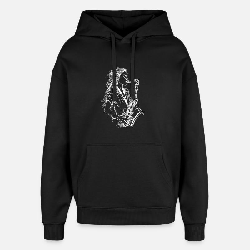 Saxophoniste féminine - Sweat à capuche unisexe Stanley/Stella Oversized - noir