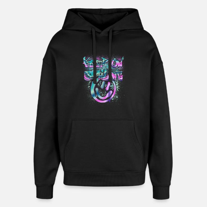 Smileys et texte phosphorescents - Sweat à capuche unisexe Stanley/Stella Oversized - noir