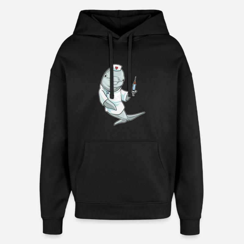 Seringue d’infirmière dauphin - Sweat à capuche unisexe Stanley/Stella Oversized - noir