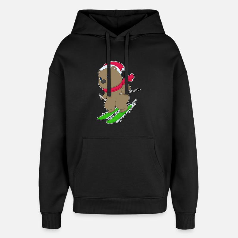 Bear Christmas Ski - Oversized Unisex Hoodie by Stanley/Stella - black