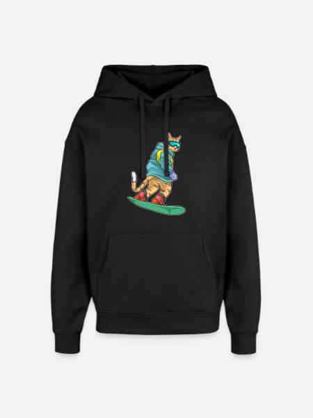 Cat Snowboarder Snowboard - Oversized Unisex Hoodie by Stanley/Stella - black