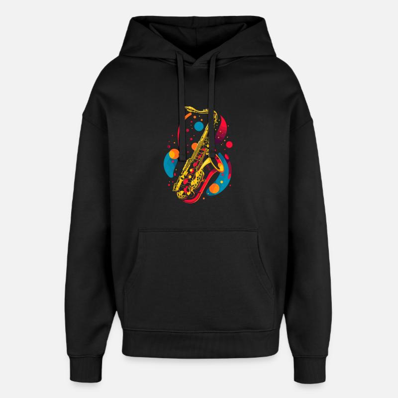 Graphisme pour saxophone - Sweat à capuche unisexe Stanley/Stella Oversized - noir