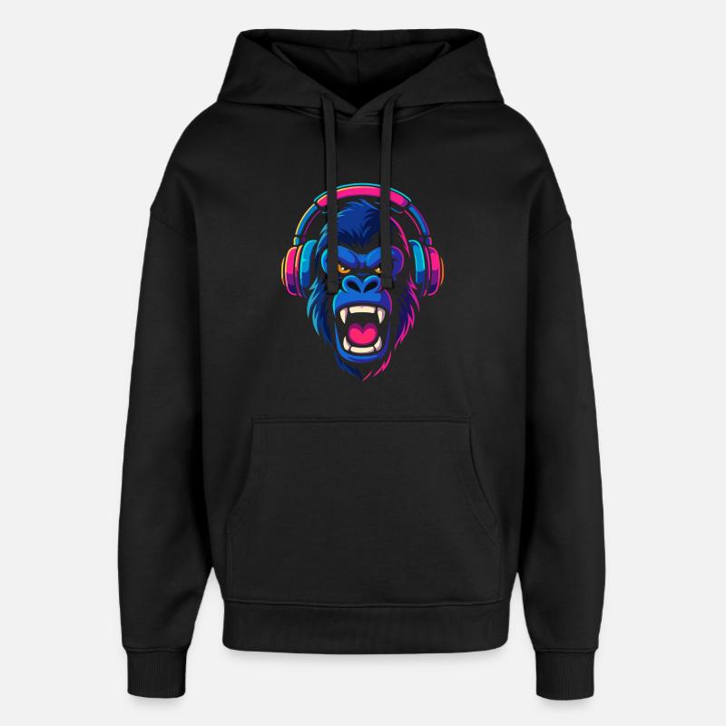 Neon Gorilla mit Kopfhörern - Oversized Unisex Hoodie von Stanley/Stella - Schwarz