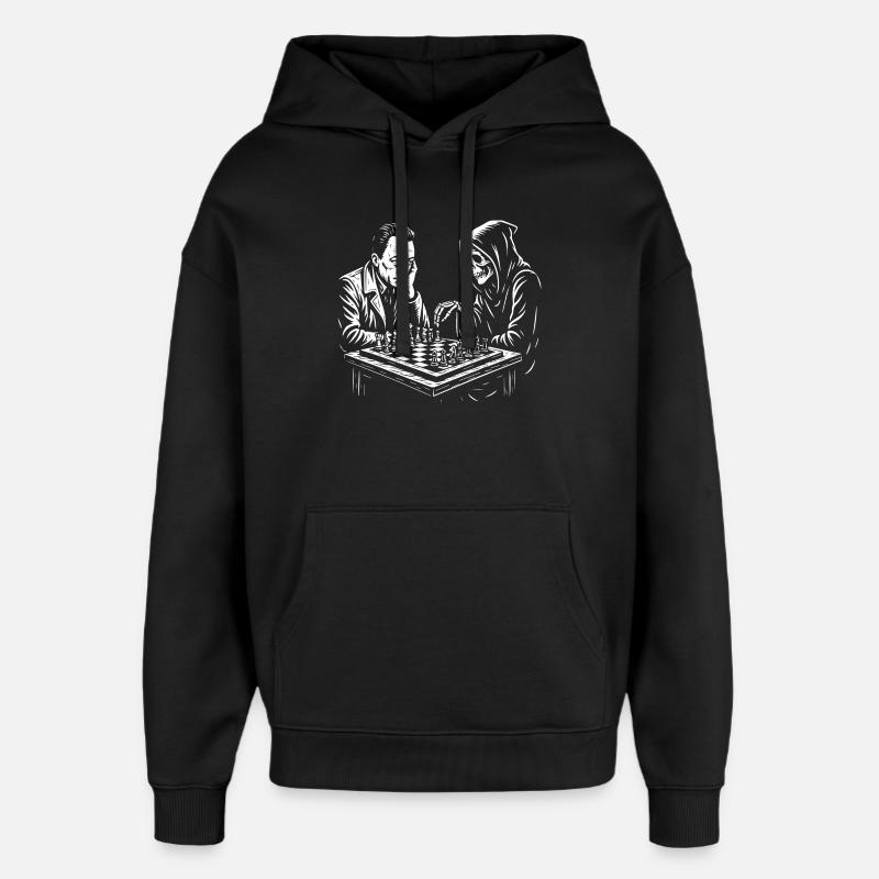 Albert Camus spielt Schach mit Sensenmann - Oversized Unisex Hoodie von Stanley/Stella - Schwarz
