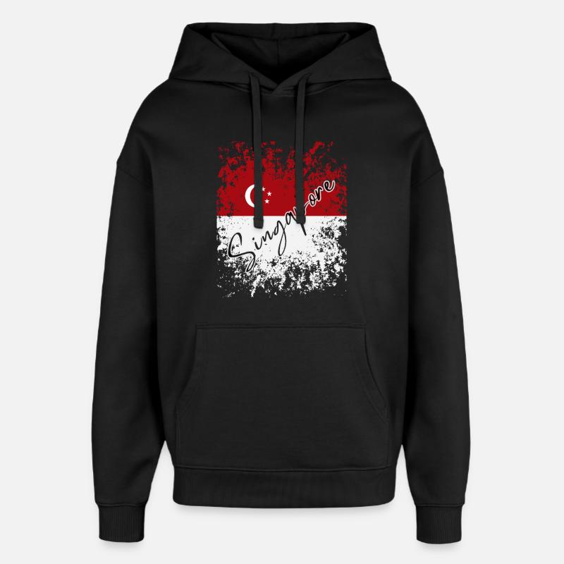 Grunge Drapeau de Singapour, j’aime Singapour - Sweat à capuche unisexe Stanley/Stella Oversized - noir