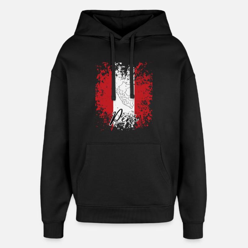 J'aime le Pérou, le drapeau péruvien - Sweat à capuche unisexe Stanley/Stella Oversized - noir