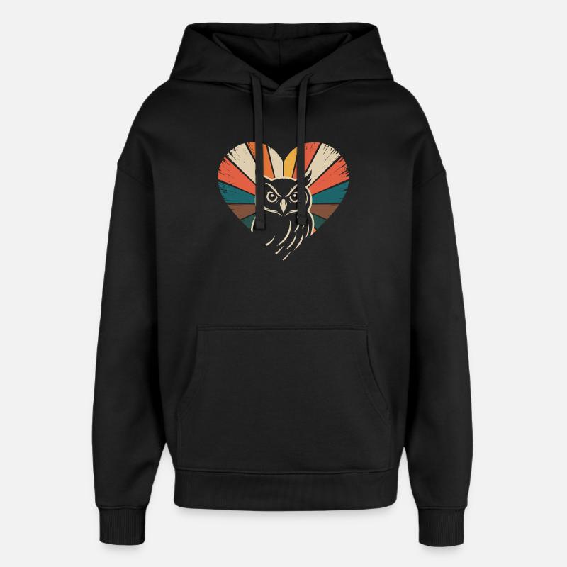 Herz mit Eule im Retro-Stil - Oversized Unisex Hoodie von Stanley/Stella - Schwarz