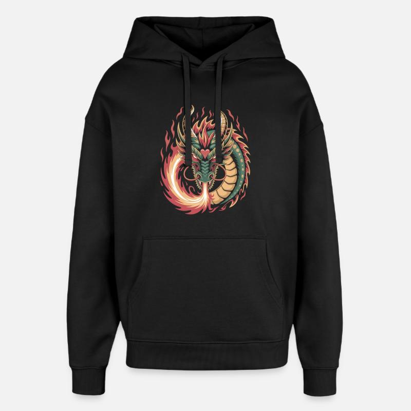 Dragon ardent aux lignes élégantes - Sweat à capuche unisexe Stanley/Stella Oversized - noir