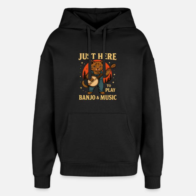 Chat musicien avec banjo - Sweat à capuche unisexe Stanley/Stella Oversized - noir