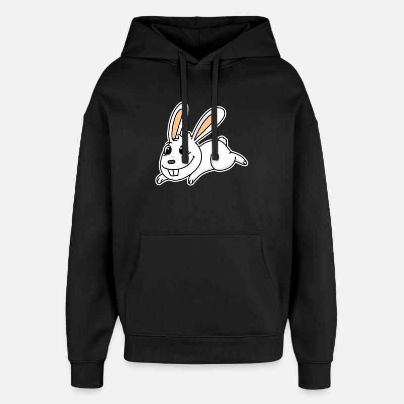 Cute Bunny Illustration Rabbit White - Oversized Unisex Hoodie by Stanley/Stella - black