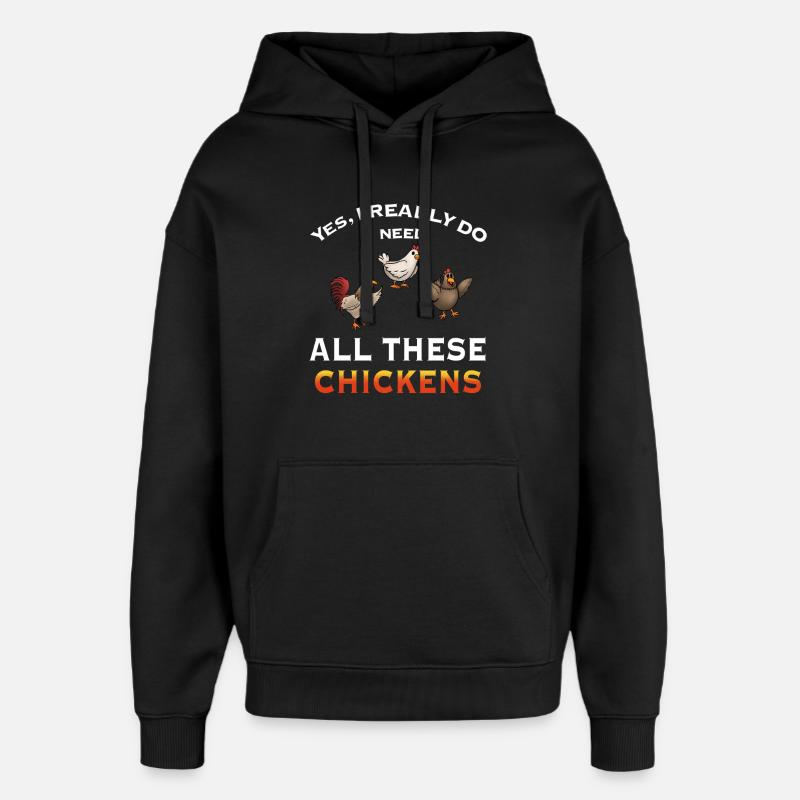 Humorous Chicken Illustration Statement - Oversized Unisex Hoodie by Stanley/Stella - black