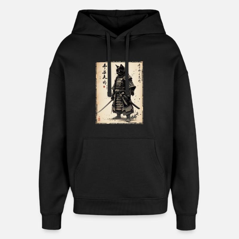 Samurai Katze, Japanischer Krieger & Kämpfer - Oversized Unisex Hoodie von Stanley/Stella - Schwarz