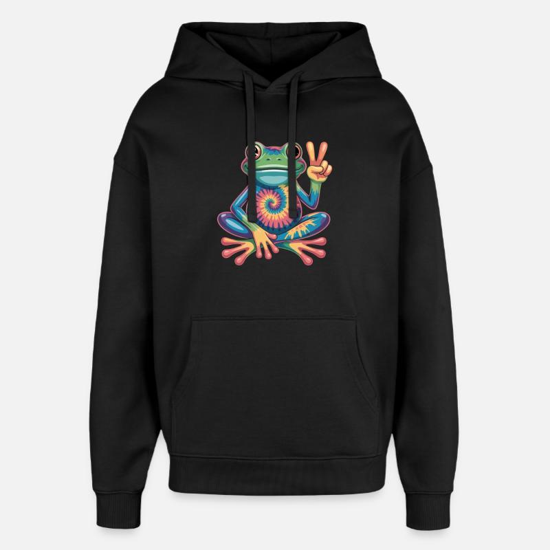 Grenouille Tie-Dye Hippie Peace Sign - Sweat à capuche unisexe Stanley/Stella Oversized - noir