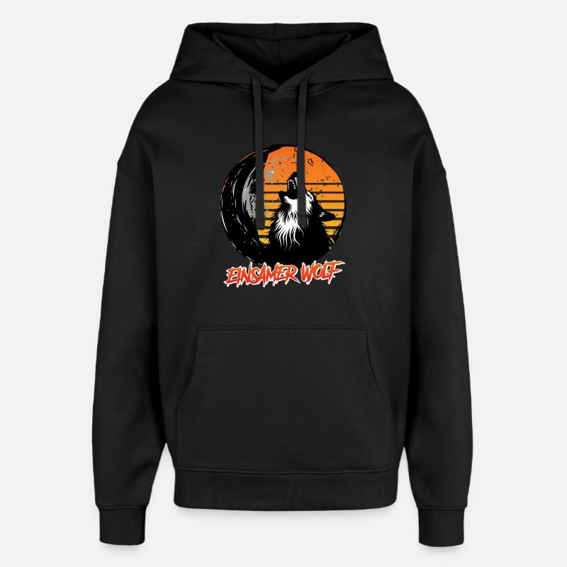 Wolf Spirit EINSAMER WOLF Retro Lustiges - Sweat à capuche unisexe Stanley/Stella Oversized - noir