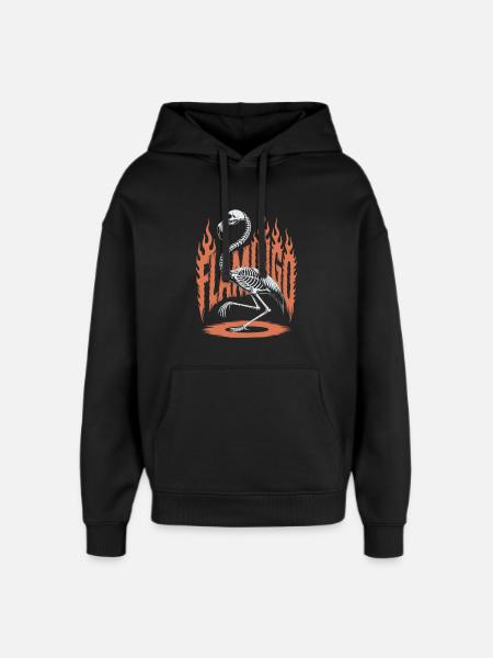 Flamingo Flames Skeleton Halloween - Oversized Unisex Hoodie by Stanley/Stella - black