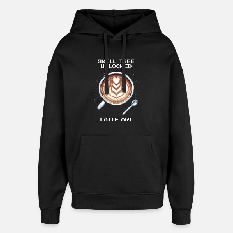 Skill tree unlocked: Latte Art | Barista - Oversized Unisex Hoodie by Stanley/Stella - black