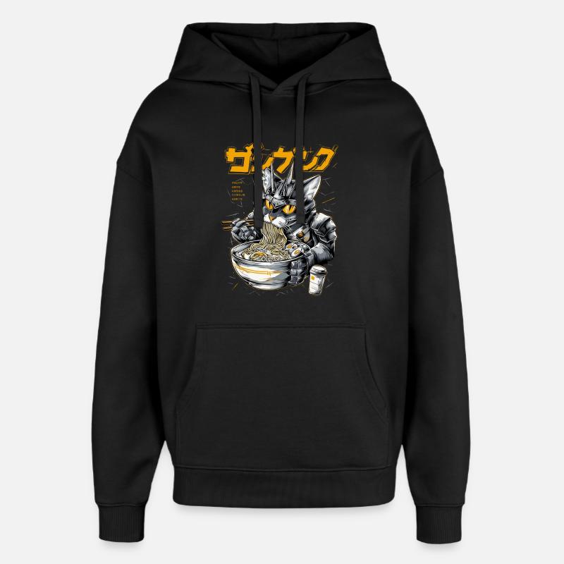 Cyber chat mangeant des ramen - Sweat à capuche unisexe Stanley/Stella Oversized - noir