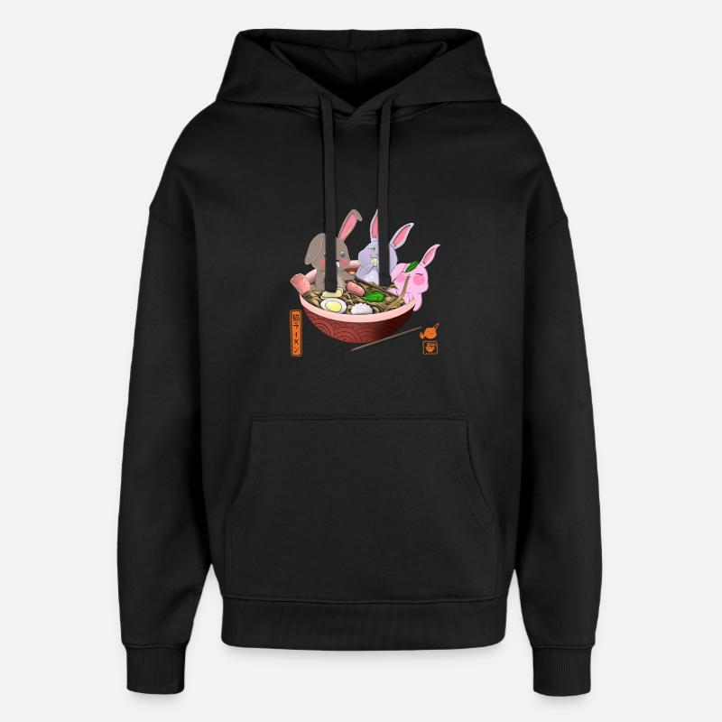 Lapins Kawaii mangeant des ramen - Sweat à capuche unisexe Stanley/Stella Oversized - noir