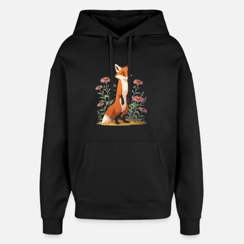 Fuchs mit Blumenmuster Illustration - Oversized Unisex Hoodie von Stanley/Stella - Schwarz