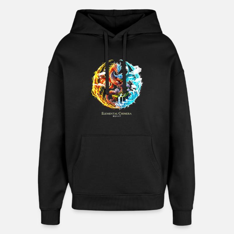 Elemental Chimera – Fire & Water Dragon - Oversized Unisex Hoodie by Stanley/Stella - black