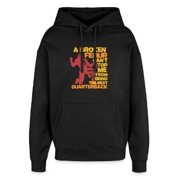 Beinbruch Gebrochener Oberschenkel Quarterback - Oversized Unisex Hoodie von Stanley/Stella - Schwarz - Vorne - AI Model Female 172 light (172cm) & AI Model Male 185 light (185cm)