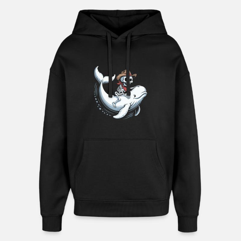 Crâne de cow-boy sur béluga - Sweat à capuche unisexe Stanley/Stella Oversized - noir