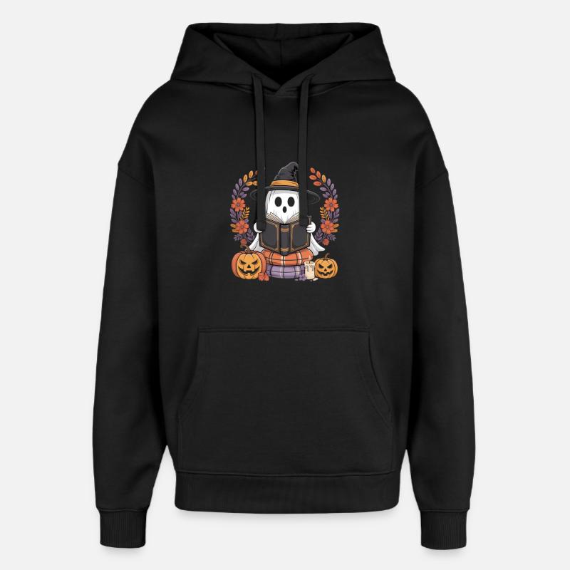 Witch Pumpkin Ghost Reader Design - Oversized Unisex Hoodie by Stanley/Stella - black