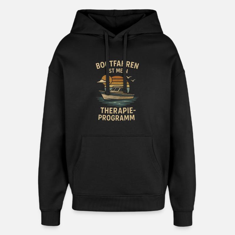 Boating is my therapy program - Oversized Unisex Hoodie by Stanley/Stella - black