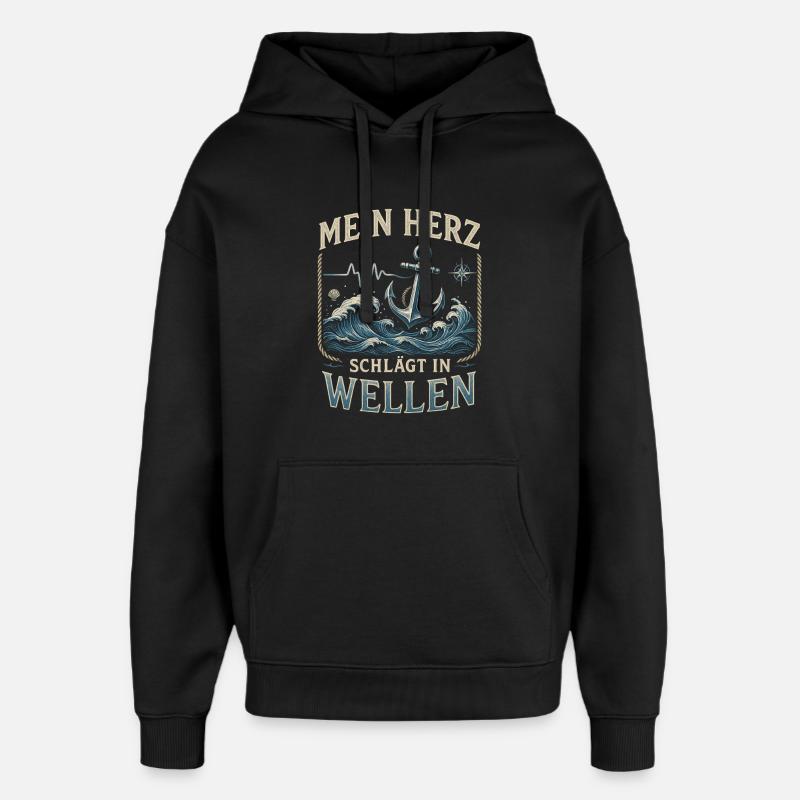 Mon cœur bat par vagues - Sweat à capuche unisexe Stanley/Stella Oversized - noir