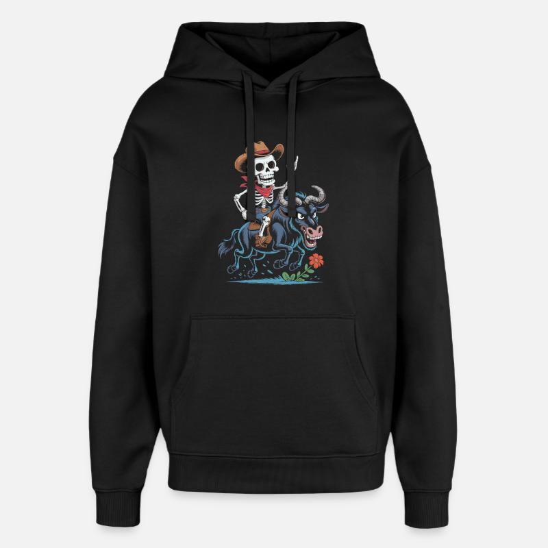 Squelette Cowboy Rodéo sur Gnous - Sweat à capuche unisexe Stanley/Stella Oversized - noir