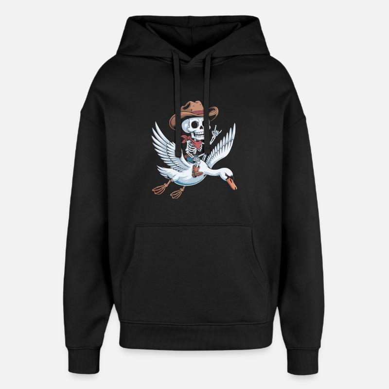 Squelette cow-boy sur cygne - Sweat à capuche unisexe Stanley/Stella Oversized - noir