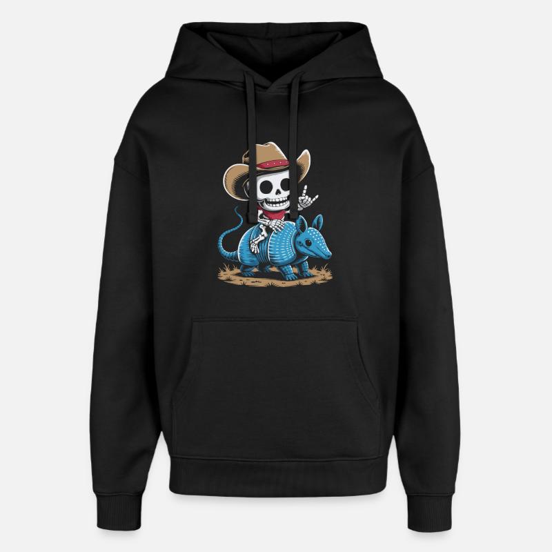 Cowboy squelette chevauchant tatou bleu - Sweat à capuche unisexe Stanley/Stella Oversized - noir