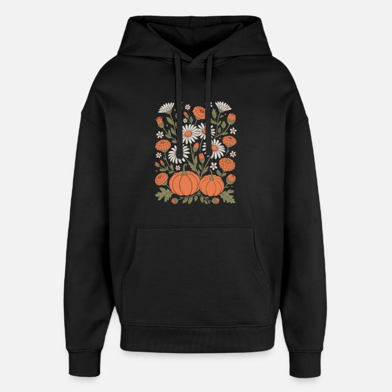 Fleurs automnales et citrouilles Illustration - Sweat à capuche unisexe Stanley/Stella Oversized - noir