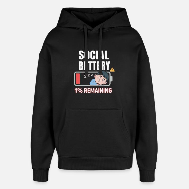 Batterie sociale 1 % Repos - Sweat à capuche unisexe Stanley/Stella Oversized - noir