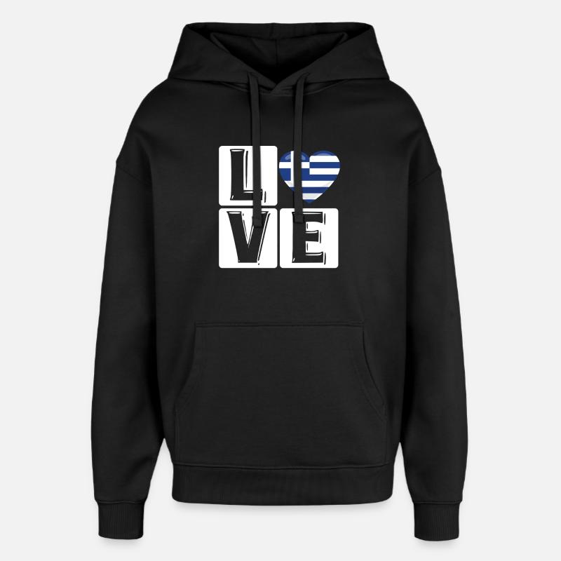 Amour Grèce Coeur Drapeau - Sweat à capuche unisexe Stanley/Stella Oversized - noir