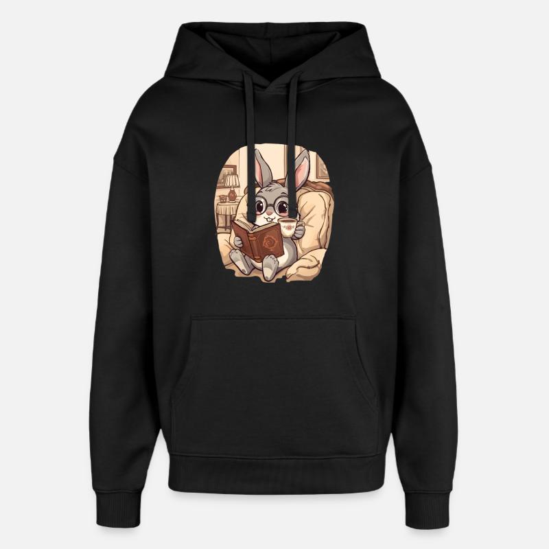 Cuddly Bunny Reading Evening - Oversized Unisex Hoodie by Stanley/Stella - black