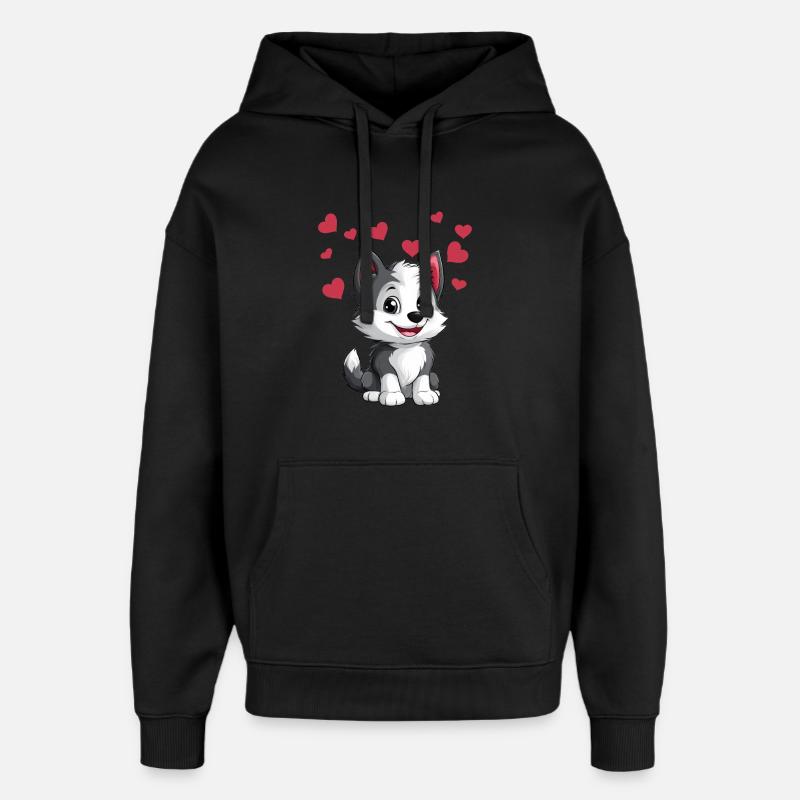 Herziger Husky mit Herzchen - Oversized Unisex Hoodie von Stanley/Stella - Schwarz