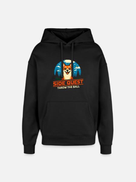 Side Quest: Throwing Ball | Dog Retrieving - Oversized Unisex Hoodie by Stanley/Stella - black