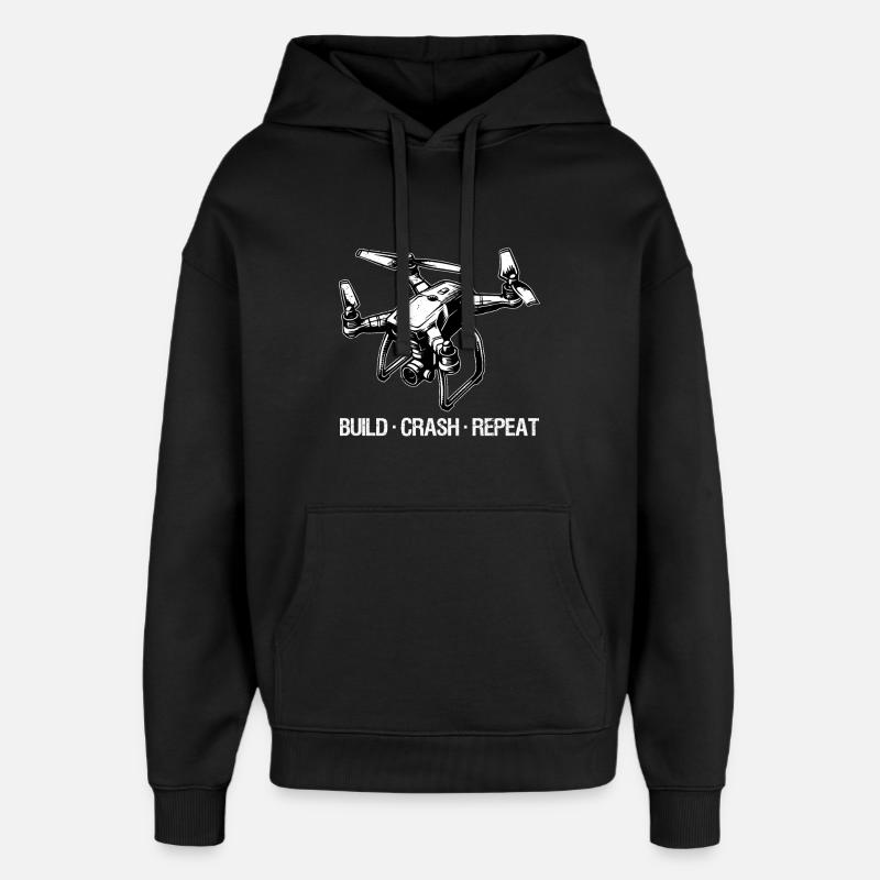 Drone Build Crash Repeat Gift - Oversized Unisex Hoodie by Stanley/Stella - black