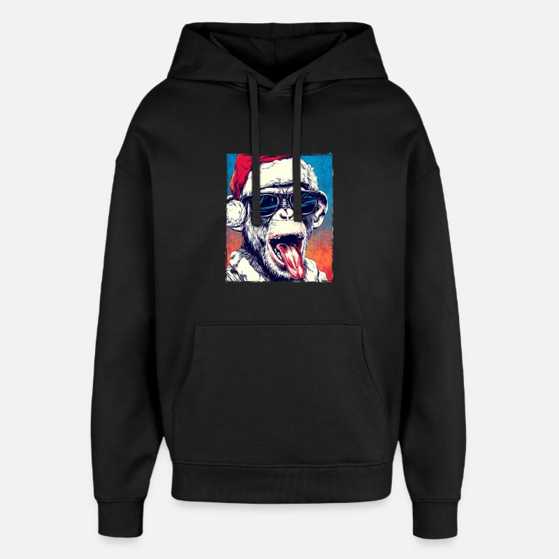 Chapeau de Noël Singe - Sweat à capuche unisexe Stanley/Stella Oversized - noir