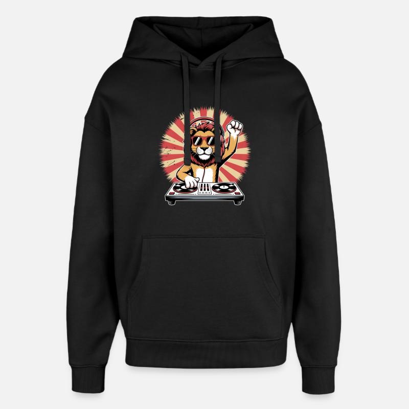 Lion DJ avec casque - Sweat à capuche unisexe Stanley/Stella Oversized - noir