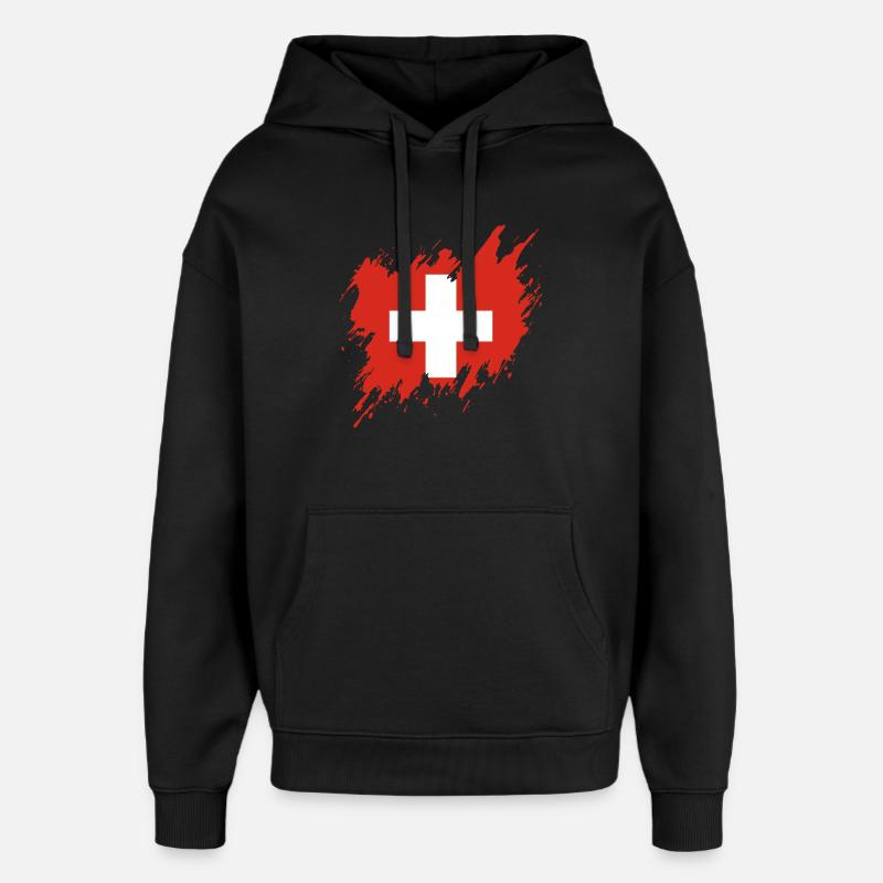 Drapeau de la Suisse, style déchiré - Sweat à capuche unisexe Stanley/Stella Oversized - noir