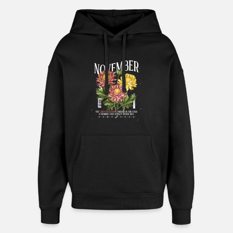 Naissance Fleurs Naissance Fleur Novembre Chrysanthème - Sweat à capuche unisexe Stanley/Stella Oversized - noir