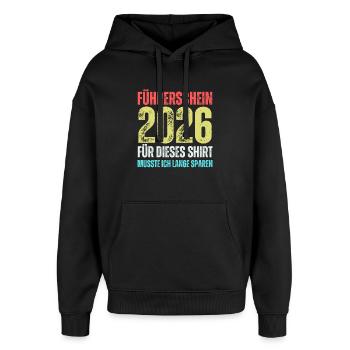 Führerschein 2026 - Oversized Unisex Hoodie von Stanley/Stella - Schwarz - Vorne - AI Model Female 172 light (172cm) & AI Model Male 185 light (185cm)