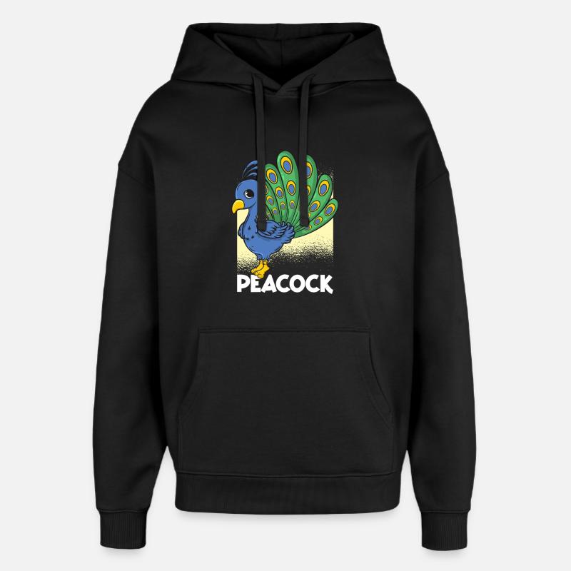 Dessin animé du paon - Sweat à capuche unisexe Stanley/Stella Oversized - noir
