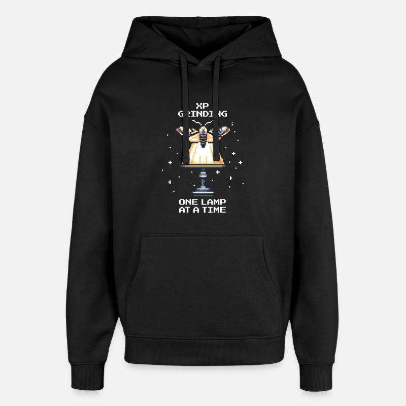 XP Grinding | Moth Gamer Saying - Oversized Unisex Hoodie by Stanley/Stella - black
